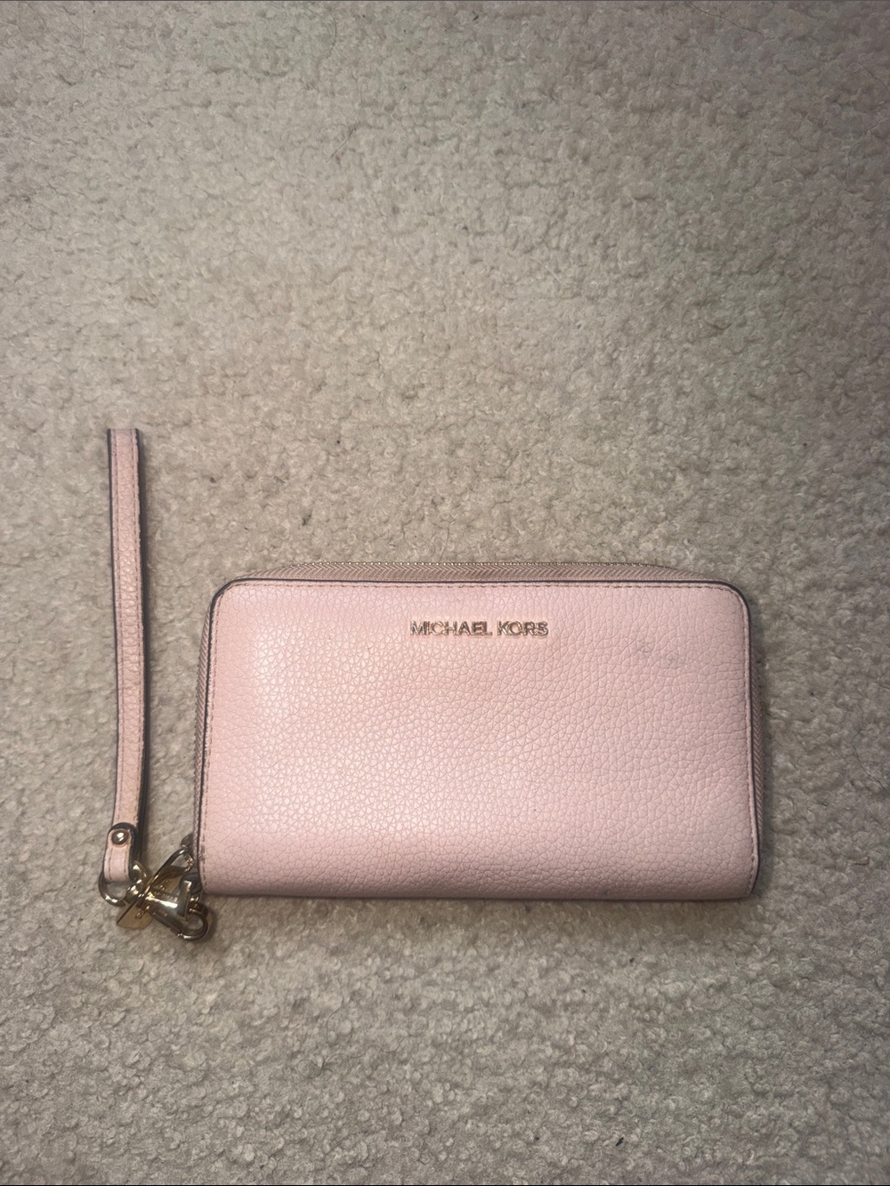 Michael Kors Blush Pink Pebbled Leather Wristlet Wallet with Gold Logo